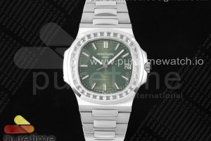 PPF V4 파텍필립 노틸러스점보 5711 다이아베젤 그린다이얼 스틸브레이슬릿 Nautilus 5711/1A PPF 1:1 Best Edition Green Textured Dial T Diamonds Bezel on SS Bracelet 324CS V4