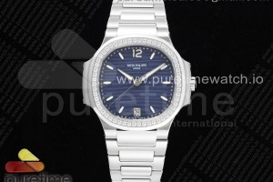 3KF 파텍필립 노틸러스 7118 레이디 다이아베젤 블루다이얼 스틸브레이슬릿 Nautilus 7118 Ladies 3KF 1:1 Best Edition Blue Dial Diamonds Bezel on SS Bracelet A324 Super Clone