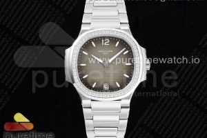 3KF 파텍필립 노틸러스 7118 레이디 다이아베젤 그레이다이얼 스틸브레이슬릿 Nautilus 7118 Ladies 3KF 1:1 Best Edition Gray Dial Diamonds Bezel on SS Bracelet A324 Super Clone