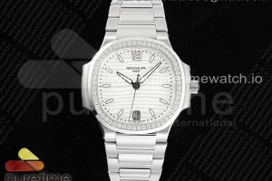 3KF 파텍필립 노틸러스 7118 레이디 다이아베젤 화이트다이얼 스틸브레이슬릿 Nautilus 7118 Ladies 3KF 1:1 Best Edition White Dial Diamonds Bezel on SS Bracelet A324 Super Clone