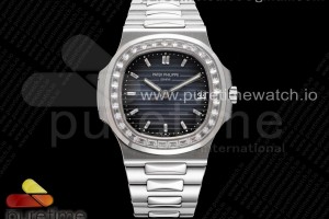 PPF V4 파텍필립 노틸러스5711 블루다이얼 다이아베젤,인덱스 스틸브레이슬릿 Nautilus 5711 SS PPF 1:1 Best Edition Blue Dial Diamonds Markers and Bezel on SS Bracelet 324CS (Free box) V3