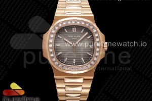 PPF V4 파텍필립 노틸러스5711 로즈골드 브라운그레이다이얼 다이아베젤,인덱스 스틸브레이슬릿 Nautilus 5711 RG PPF 1:1 Best Edition Brown Dial Diamonds Markers and Bezel on RG Bracelet 324CS (Free box) V3