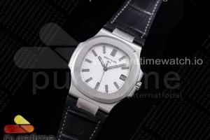 GRF 파텍필립 노틸러스 5711 화이트다이얼 블랙가죽스트랩 Nautilus 5711 SS GRF 1:1 Best Edition White Textured Dial on Black Leather Strap 324CS