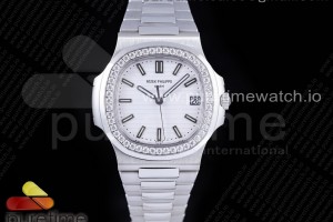 PPF V4 파텍필립 노틸러스 5711 화이트다이얼 다이아베젤 스틸브레이슬릿  Nautilus 5711/1A PPF 1:1 Best Edition White Dial Diamonds Bezel on SS Bracelet 324CS (Free box) V3