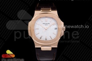 PPF 파텍필립 노틸러스5711 로즈골드 화이트다이얼 브라운가죽스트랩 Nautilus 5711/1R PPF 1:1 Best Edition White Textured Dial on Brown Leather Strap 324CS (Free box)