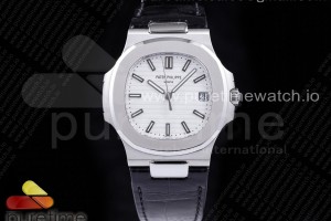 PPF V4 파텍필립 노틸러스5711 화이트다이얼 블랙가죽스트랩 Nautilus 5711/1A PPF 1:1 Best Edition White Textured Dial on Black Leather Strap 324CS (Free box) V4