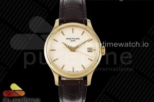 3KF V2 파텍필립 칼라트라바 5227 옐로우골드 화이트다이얼 브라운가죽스트랩 Calatrava 5227R SS 3KF 1:1 Best Edition White Dial on Brown Leather Strap A324 Super Clone V2