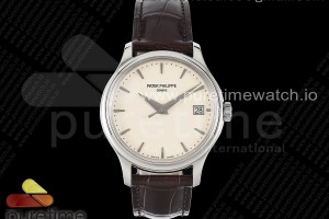 3KF V2 파텍필립 칼라트라바 5227 화이트다이얼 브리운가죽스트랩  Calatrava 5227 SS 3KF 1:1 Best Edition White Dial on Brown Leather Strap A324 Super Clone V2