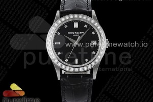 ZF 파텍필립 칼라트라바 다이아베젤 블랙다이얼 블랙가죽스트랩 Calatrava 5298P-012 SS T Diamonds Bezel ZF 1:1 Best Edition Black Dial on Black Leather Strap A324CS