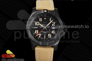 GF 브라이틀링 어벤져 지엠티 DLC 블랙다이얼 베이지나일론스트랩 Avenger GMT 45mm DLC GF 1:1 Best Edition Black Dial on Light Brown Nylon Strap A2836