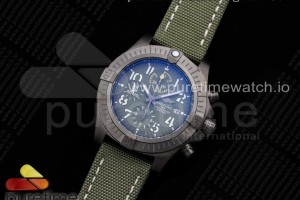 OXF 브라이틀링 어벤져2 씨울프 크로노 PVD티타늄 그린다이얼 그린나일론스트랩 Avenger II Seawolf Chronograph PVD Titanium OXF Best Edition Green Dial on Green Nylon Strap A7750