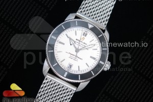 GF V2 브라이틀링 슈퍼오션 헤리티지 화이트다이얼 메쉬스틸브레이슬릿 SuperOcean Heritage ii 42mm SS GF 1:1 Best Edition White Dial Black Bezel on SS Mesh Bracelet A2824 V2