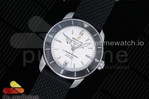GF V2 브라이틀링 슈퍼오션 헤리티지 화이트다이얼 블랙러버스트랩 SuperOcean Heritage ii 42mm SS GF 1:1 Best Edition White Dial Black Bezel on Black Rubber Strap A2824 V2