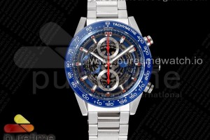 XF 태크호이어 칼리버호이어01 크로노 블루 스켈레톤다이얼 스틸브레이슬릿 Calibre Heuer 01 Chrono 43mm Blue Ceramic SS XF 1:1 Best Edition Skeleton Dial on SS Bracelet A1887