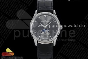 GF V4 예거 마스터 울트라씬문 그레이다이얼 블랙가죽스트랩 Master Ultra Thin Moon 1363540 SS GF 1:1 Best Edition Gray Dial on Black Leather Strap A925 V3