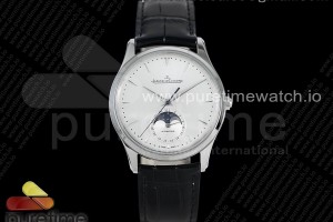 GF V4 예거 마스터 울트라씬문 화이트다이얼 블랙가죽스트랩 Master Ultra Thin Moon 1368420 SS GF 1:1 Best Edition White Dial on Black Leather Strap A925 V3