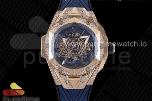 HRF 위블로 빅뱅 상블루2 로즈골드 크로노 다이아베젤 블루다이얼 블루거미스트랩 Big Bang Sang Bleu II Chrono RG Diamonds HRF Best Edition Blue Dial on Blue Gummy Strap A7750
