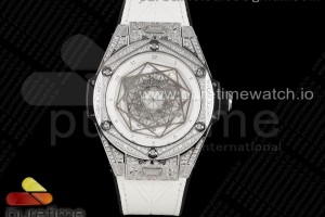 HBF 위블로 빅뱅 유니코 상블루 다이아케이스 스켈레톤화이트다이얼 화이트거미스트랩 Big Bang Unico Sang Bleu SS Full Diamonds HBF Skeleton Dial on White Gummy Strap HUB1213