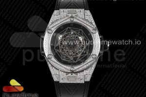 HBF 위블로 빅뱅 유니코 상블루 다이아케이스 스켈레톤블랙다이얼 블랙거미스트랩 Big Bang Unico Sang Bleu SS Full Diamonds HBF Skeleton Dial on Black Gummy Strap HUB1213