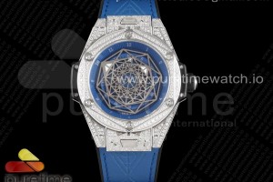 HBF 위블로 빅뱅 유니코 상블루 다이아케이스 스켈레톤블루다이얼 블루거미스트랩 Big Bang Unico Sang Bleu SS Full Diamonds HBF Skeleton Dial on Blue Gummy Strap HUB1213