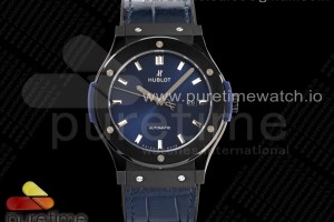 HBF 위블로 클래식퓨전 PVD블랙 45미리 블루다이얼 블루거미스트랩 Classic Fusion 45mm PVD HBF 1:1 Best Edition Blue Dial on Blue Gummy Strap A2892