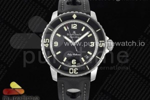 ZF 블랑팡 피프티패덤즈 샌드블래스티드 블래다이얼 블랙캔버스스트랩 Fifty Fathoms Sandblasted SS ZF 1:1 Best Edition Black Dial on Black Canvas Strap A1315