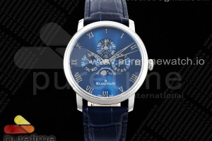 HRF 블랑팡 빌레렛 콴팀 퍼페츄얼 블루다이얼 블루가죽스트랩 Villeret Quantieme Perpetuel 6656 SS HRF Best Edition Blue Dial on Blue Leather Strap A5954