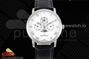 HRF 블랑팡 빌레렛 콴팀 퍼페츄얼 화이트다이얼 블랙가죽스트랩 Villeret Quantieme Perpetuel 6656 SS HRF Best Edition White Dial on Black Leather Strap A5954