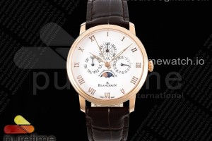 HRF 블랑팡 빌레렛 콴팀 퍼페츄얼 로즈골드 화이트다이얼 브라운가죽스트랩 Villeret Quantieme Perpetuel 6656 RG HRF Best Edition White Dial on Brown Leather Strap A5954