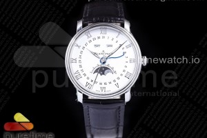 OMF V3 블랑팡 빌레레 6654 화이트다이얼 블랙가죽스트랩 Villeret 6654 SS Complicated Function OMF 1:1 Best Edition White Dial on Black Leather Strap A6654 V3