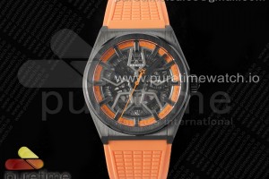 LF V2 제니스 데피 클래식 PVD 오렌지스켈레톤다이얼 오렌지러버스트랩 Defy Classic PVD LF 1:1 Best Edition Skeleton Orange Dial on Orange Rubber Strap A2892 V2