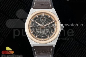 LF V2 제니스 데피 클래식 로즈골드베젤 로즈골드스켈레톤다이얼 브라운거미스트랩 Defy Classic LF 1:1 Best Edition RG Bezel Skeleton RG Dial on Brown Gummy Strap A2892 V2