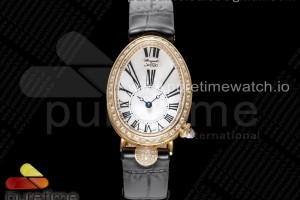 ZF 브라게 레인 드 네이플 옐로우골드 화이트로만다이얼 다이아베젤 블랙가죽스트랩 Reine de Naples YG ZF 1:1 Best Edition White Roman Dial Diamonds Bezel on Black Leather Strap A537