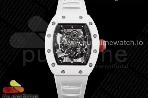 KVF V3 리차드밀 RM055 화이트블랙세라믹 블랙스켈레톤다이얼 화이트러버스트랩 RM055 White Ceramic KVF Best Edition Skeleton Dial Black Case on White Rubber Strap MIYOTA8215 V3
