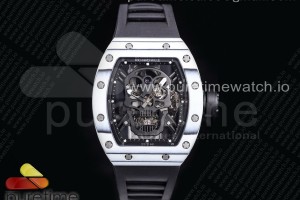 JBF 리차드밀 RM052-01 화이트베젤 블랙스켈레톤스컬다이얼 블랙러버스트랩 RM052-01 Tourbillon PVD White Bezel JBF Best Edition Skeleton Dial on Black Rubber Strap