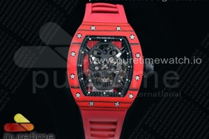 JBF 리차드밀 RM052-01 레드베젤 블랙스켈레톤스컬다이얼 레드러버스트랩 RM052-01 Tourbillon PVD Red Bezel JBF Best Edition Skeleton Dial on Red Rubber Strap
