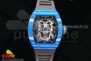 JBF 리차드밀 RM052-01 블루베젤 블랙스켈레톤스컬다이얼 그레이러버스트랩 RM052-01 Tourbillon PVD Blue Bezel JBF Best Edition Skeleton Dial on Gray Rubber Strap