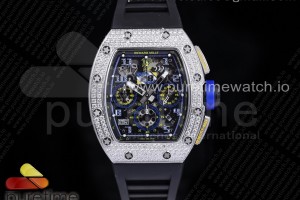 KVF V3 리차드밀 RM011 크로노 다이아베젤 크리스탈다이얼 블랙러버스트랩 RM011 SS Chrono KVF 1:1 Best Edition Diamonds Bezel Crystal Dial Black on Black Rubber Strap A7750 V3