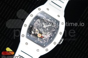 KVF 리차드밀 RM51-01 화이트세라믹 드래곤/타이거 스켈레톤다이얼 화이트러버스트랩 RM 51-01 White Ceramic Tiger & Dragon KVF Best Edition on White Rubber Strap MIYOTA8215