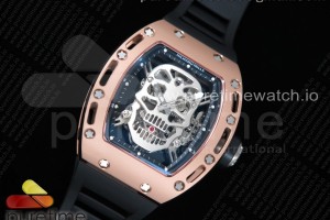 EURF 리차드밀 RM052 로즈골드 리얼 투어빌론 스켈레톤스컬다이얼 블랙러버스트랩 RM052 RG Real Tourbillon EURF Best Edition Skeleton Skull Dial on Black Rubber Strap