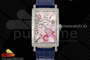 ZF 프랭크뮬러 롱아일랜드 레이디 다이아베젤 자개다이얼 블루가죽스트랩 Long Island Ladies SS Diamonds Bezel ZF 1:1 Mother of Pearl Dial on Blue Leather Strap Swiss Ronda Quartz