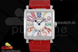 ZF 프랭크뮬러 마스터스퀘어 컬러풀아라빅다이얼 레드가죽스트랩 Master Square SS Ladies ZF 1:1 Best Edition White Colorful Arabic Dial on Red Leather Strap Ronda Quartz