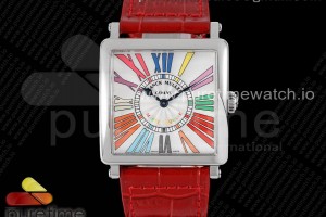 ZF 프랭크뮬러 마스터스퀘어 컬러풀로만다이얼 레드가죽스트랩 Master Square SS Ladies ZF 1:1 Best Edition White Colorful Roman Dial on Red Leather Strap Ronda Quartz