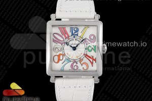 ZF 프랭크뮬러 마스터스퀘어 컬러풀아라빅다이얼 화이트가죽스트랩 Master Square SS Ladies ZF 1:1 Best Edition White Colorful Arabic Dial on White Leather Strap Ronda Quartz