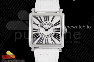 ZF 프랭크뮬러 마스터스퀘어 화이트다이얼 화이트가죽스트랩 Master Square SS Ladies ZF 1:1 Best Edition White Black Roman Dial on White Leather Strap Ronda Quartz