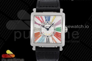 ZF 프랭크뮬러 마스터스퀘어 컬러풀로만다이얼 블랙가죽스트랩 Master Square SS Ladies ZF 1:1 Best Edition White Colorful Roman Dial on Black Leather Strap Ronda Quartz