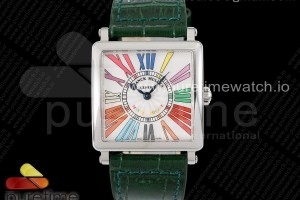 ZF 프랭크뮬러 마스터스퀘어 컬러풀로만다이얼 그린가죽스트랩 Master Square SS Ladies ZF 1:1 Best Edition White Colorful Roman Dial on Green Leather Strap Ronda Quartz