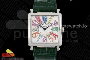ZF 프랭크뮬러 마스터스퀘어 컬러풀아라빅다이얼 그린가죽스트랩 Master Square SS Ladies ZF 1:1 Best Edition White Colorful Arabic Dial on Green Leather Strap Ronda Quartz