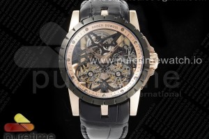 YSF 로저드뷔 엑스칼리버 더블플라잉 뚜르비옹 로즈골드 스켈레톤다이얼 블랙가죽스트랩 Excalibur Skeleton Double Flying Tourbillon RG/PVD YSF Best Edition on Black Leather Strap