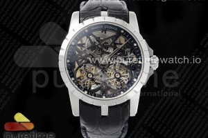 YSF 로저드뷔 엑스칼리버 더블플라잉 뚜르비옹 스켈레톤다이얼 블랙가죽스트랩 Excalibur Skeleton Double Flying Tourbillon SS YSF Best Edition on Black Leather Strap